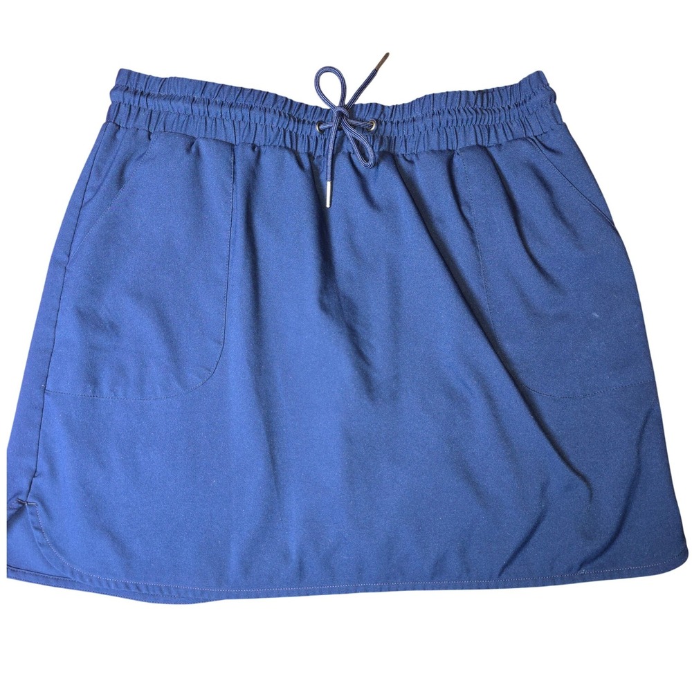 St John's Bay Women's Navy Blue Skort with‎ liner elastic tie waist pockets L